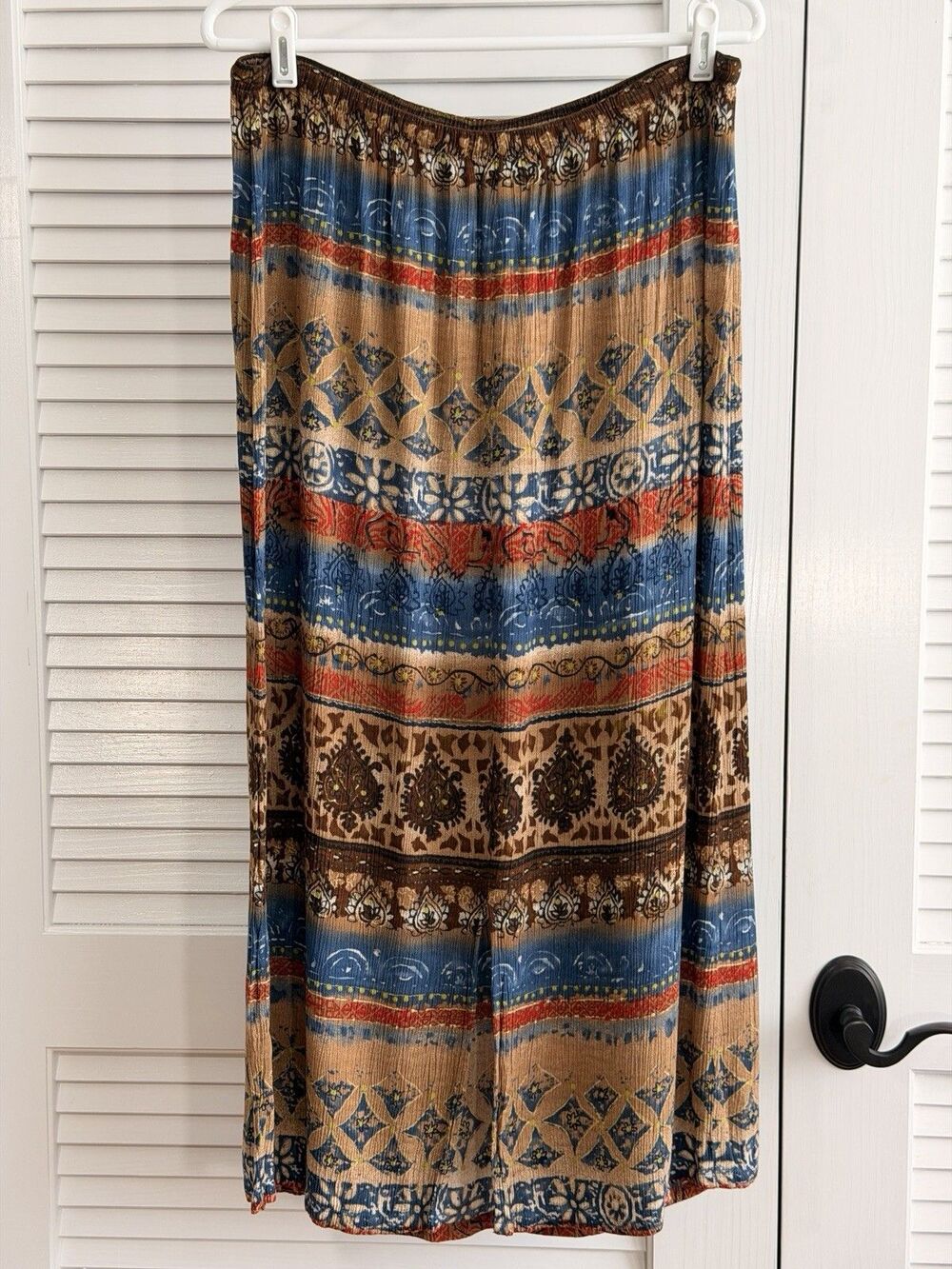 Elementz XL Maxi Skirt Boho Tribal Paisley Rayon Elastic Waist Beaded Drawstring